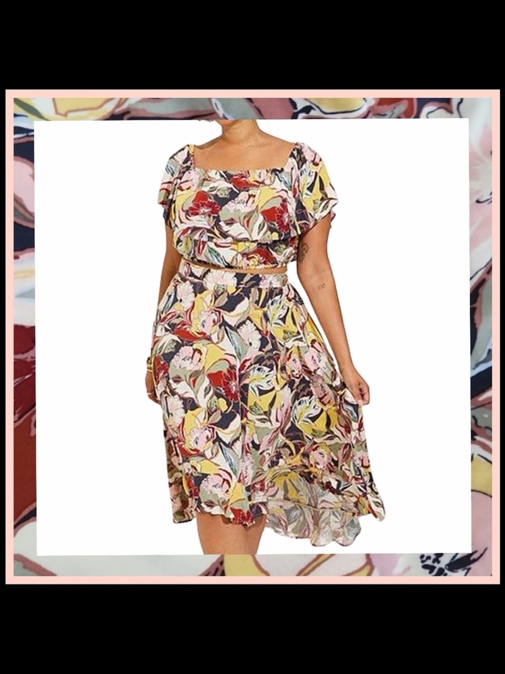 Torrid Floral challis Off shoulder hi-low skirt and shirt matching set size 1